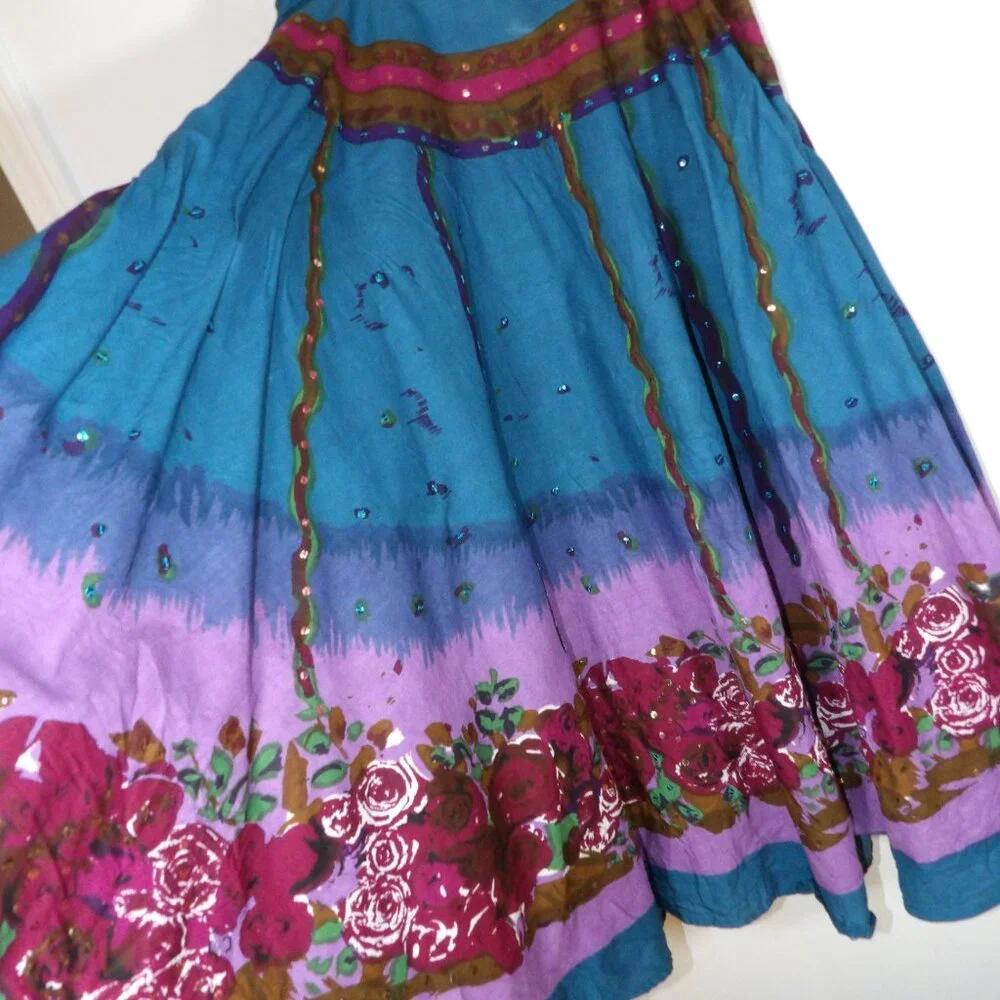 Anthony Originals Women Black Full Skirt with Sequins and Flowers Size Medium - Picture 4 of 5